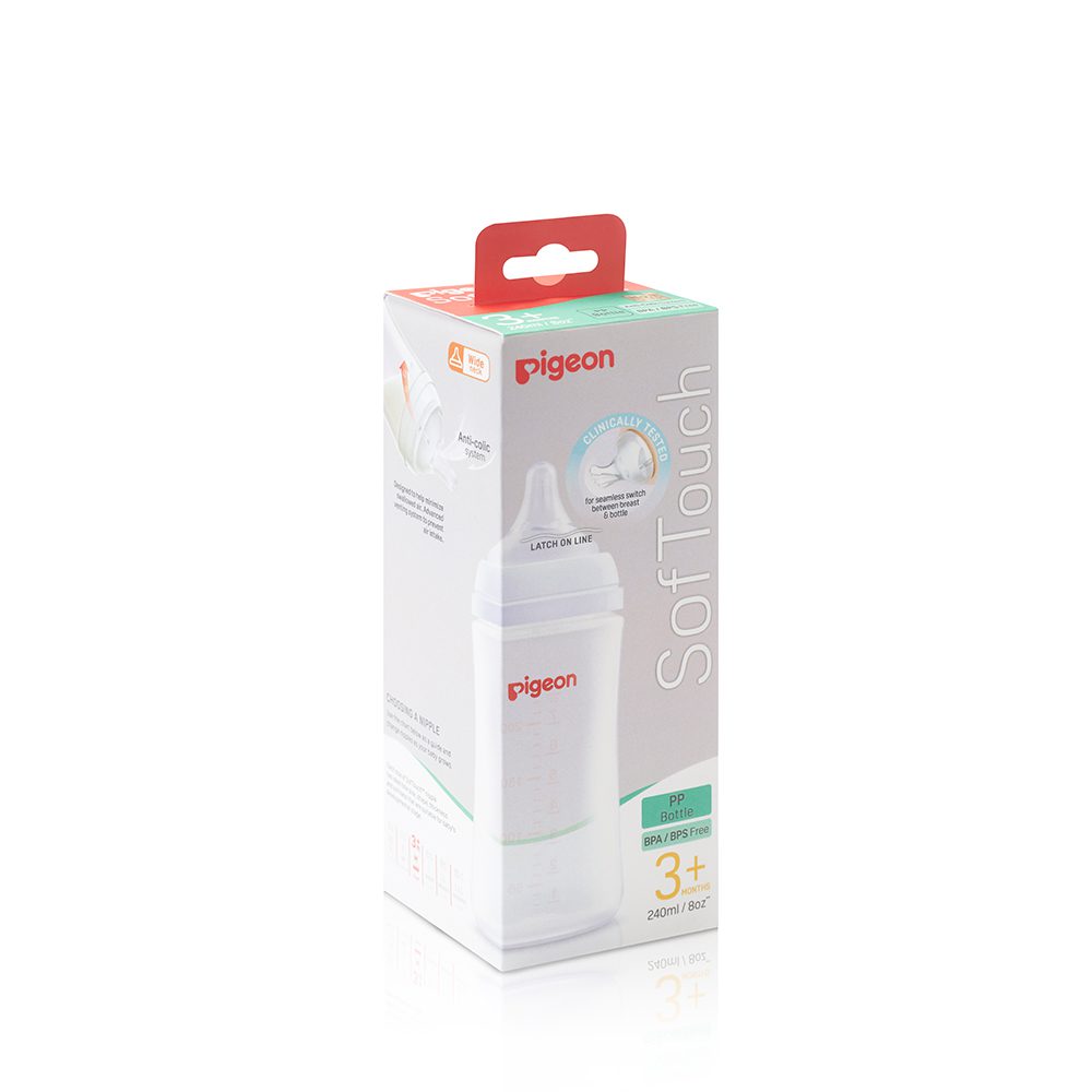 Pigeon SofTouch Wide Neck Feeder PP 240ML Logo