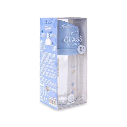 Farlin Wide-Neck Glass Feeding Bottle 160ml – Blue