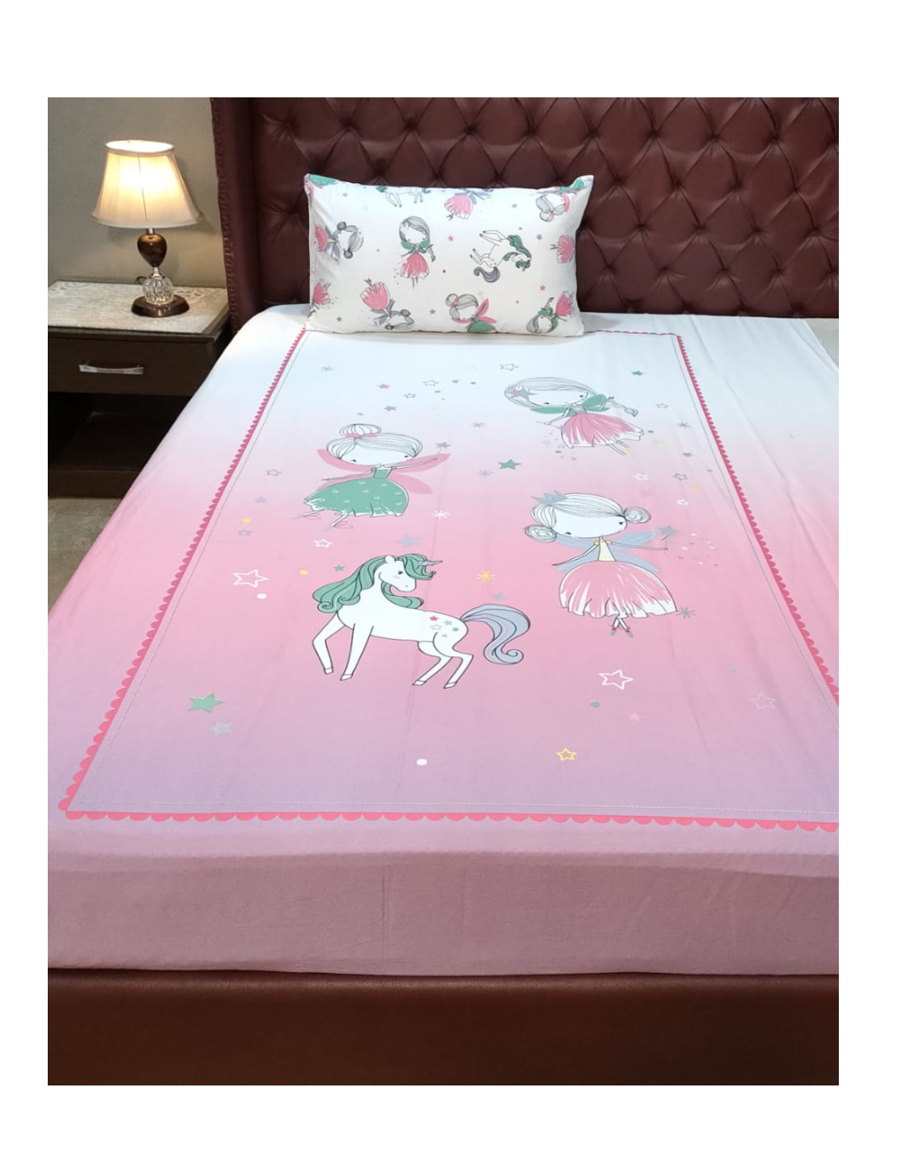 Doll and unicorn kids Percale bed sheet