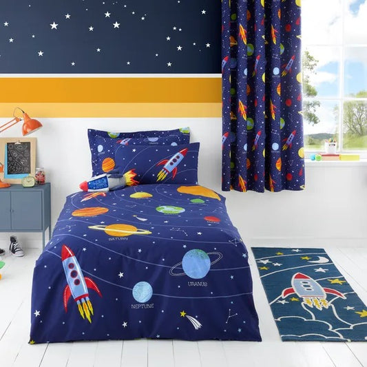 Space Rocket Kids Cotton Bedsheet Glow in the Dark