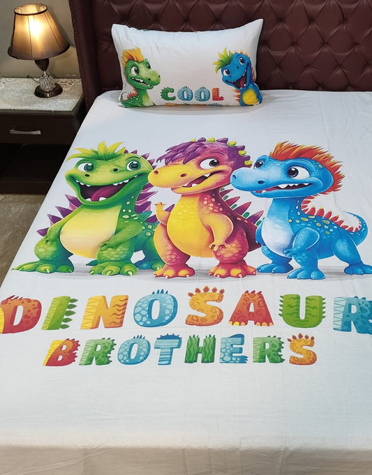 Dinosaur Brothers Kids Cotton Bedsheet